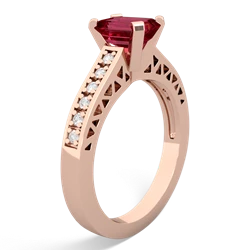 Lab Ruby Art Deco Engagement 7X5mm Emerald-Cut 14K Rose Gold ring R26357EM