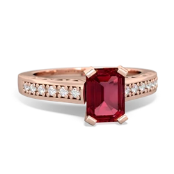 Lab Ruby Art Deco Engagement 7X5mm Emerald-Cut 14K Rose Gold ring R26357EM