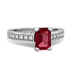 Lab Ruby Art Deco Engagement 7X5mm Emerald-Cut 14K White Gold ring R26357EM