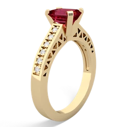 Lab Ruby Art Deco Engagement 7X5mm Emerald-Cut 14K Yellow Gold ring R26357EM