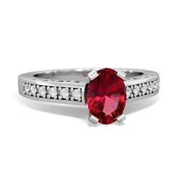 Lab Ruby Art Deco Engagement 7X5mm Oval 14K White Gold ring R26357VL