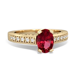 Lab Ruby Art Deco Engagement 7X5mm Oval 14K Yellow Gold ring R26357VL