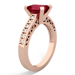 Lab Ruby Art Deco Engagement 8X6mm Emerald-Cut 14K Rose Gold ring R26358EM