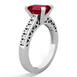 Lab Ruby Art Deco Engagement 8X6mm Emerald-Cut 14K White Gold ring R26358EM