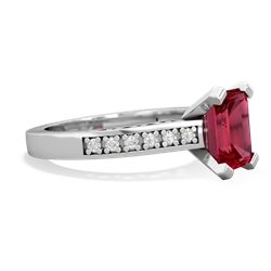 Lab Ruby Art Deco Engagement 8X6mm Emerald-Cut 14K White Gold ring R26358EM