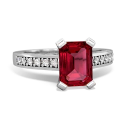 Lab Ruby Art Deco Engagement 8X6mm Emerald-Cut 14K White Gold ring R26358EM