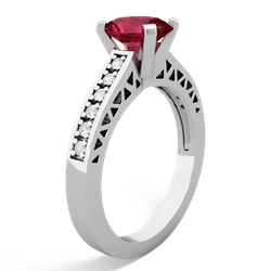 Lab Ruby Art Deco Engagement 8X6mm Oval 14K White Gold ring R26358VL