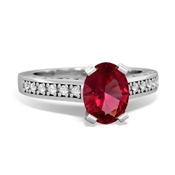 Lab Ruby Art Deco Engagement 8X6mm Oval 14K White Gold ring R26358VL