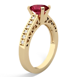 Lab Ruby Art Deco Engagement 8X6mm Oval 14K Yellow Gold ring R26358VL