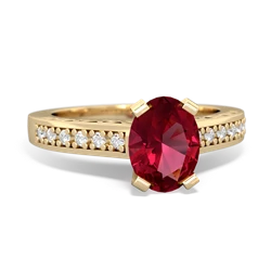 Lab Ruby Art Deco Engagement 8X6mm Oval 14K Yellow Gold ring R26358VL