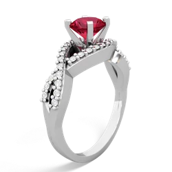 Lab Ruby Diamond Twist 6Mm Round Engagment  14K White Gold ring R26406RD