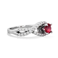 Lab Ruby Diamond Twist 5Mm Round Engagment  14K White Gold ring R26405RD