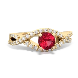 Lab Ruby Diamond Twist 5Mm Round Engagment  14K Yellow Gold ring R26405RD