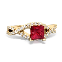 Lab Ruby Diamond Twist 5Mm Square Engagment  14K Yellow Gold ring R26405SQ