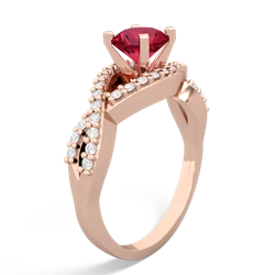 Lab Ruby Diamond Twist 6Mm Round Engagment  14K Rose Gold ring R26406RD