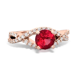 Lab Ruby Diamond Twist 6Mm Round Engagment  14K Rose Gold ring R26406RD