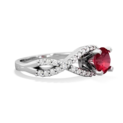 Lab Ruby Diamond Twist 6Mm Round Engagment  14K White Gold ring R26406RD