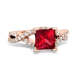 Lab Ruby Diamond Twist 6Mm Princess Engagment  14K Rose Gold ring R26406SQ