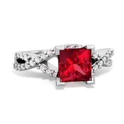 Lab Ruby Diamond Twist 6Mm Princess Engagment  14K White Gold ring R26406SQ