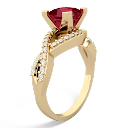 Lab Ruby Diamond Twist 6Mm Princess Engagment  14K Yellow Gold ring R26406SQ