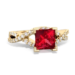 Lab Ruby Diamond Twist 6Mm Princess Engagment  14K Yellow Gold ring R26406SQ