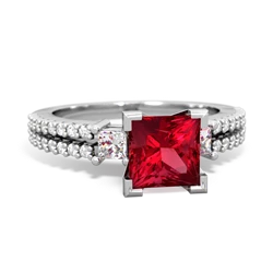 Lab Ruby Classic 6Mm Princess Engagement 14K White Gold ring R26436SQ