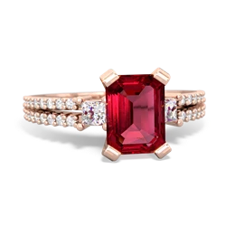 Lab Ruby Classic 8X6mm Emerald-Cut Engagement 14K Rose Gold ring R26438EM