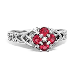 Lab Ruby Celtic Knot Cluster Engagement 14K White Gold ring R26443RD