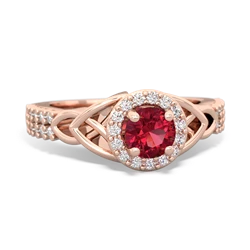 Lab Ruby Celtic Knot Halo 14K Rose Gold ring R26445RH