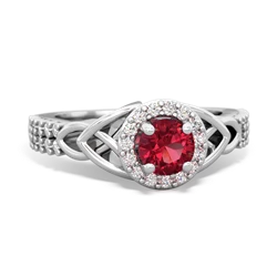 Lab Ruby Celtic Knot Halo 14K White Gold ring R26445RH