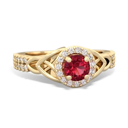 Lab Ruby Celtic Knot Halo 14K Yellow Gold ring R26445RH