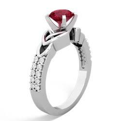 Lab Ruby Celtic Knot 6Mm Round Engagement 14K White Gold ring R26446RD