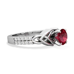 Lab Ruby Celtic Knot 6Mm Round Engagement 14K White Gold ring R26446RD