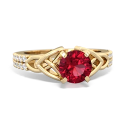 Lab Ruby Celtic Knot 6Mm Round Engagement 14K Yellow Gold ring R26446RD