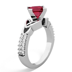 Lab Ruby Celtic Knot 6Mm Princess Engagement 14K White Gold ring R26446SQ