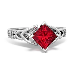 Lab Ruby Celtic Knot 6Mm Princess Engagement 14K White Gold ring R26446SQ