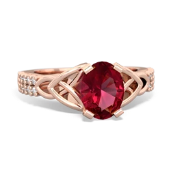 Lab Ruby Celtic Knot 8X6 Oval Engagement 14K Rose Gold ring R26448VL