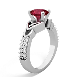 Lab Ruby Celtic Knot 8X6 Oval Engagement 14K White Gold ring R26448VL