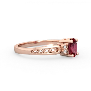 Lab Ruby Filligree Scroll Oval 14K Rose Gold ring R0812