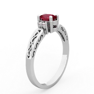Lab Ruby Filligree Scroll Oval 14K White Gold ring R0812