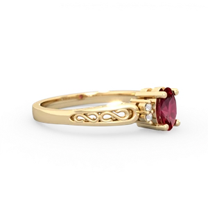 Lab Ruby Filligree Scroll Oval 14K Yellow Gold ring R0812