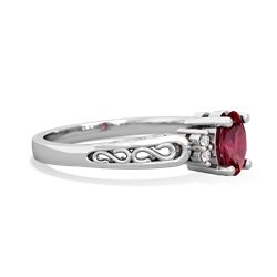 Lab Ruby Filligree Scroll Oval 14K White Gold ring R0812