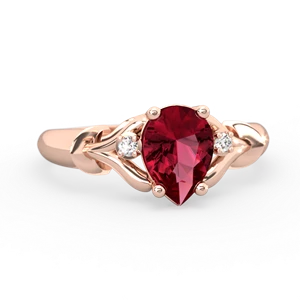 Lab Ruby Precious Pear 14K Rose Gold ring R0826