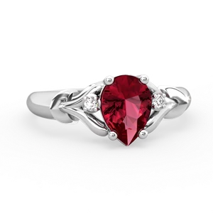 Lab Ruby Precious Pear 14K White Gold ring R0826