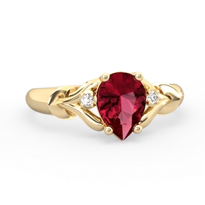 Lab Ruby Precious Pear 14K Yellow Gold ring R0826