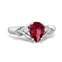 Lab Ruby Precious Pear 14K White Gold ring R0826