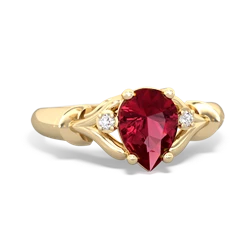 Lab Ruby Precious Pear 14K Yellow Gold ring R0826