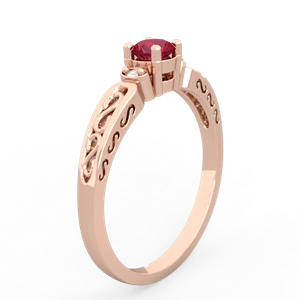 Lab Ruby Filligree Scroll Round 14K Rose Gold ring R0829