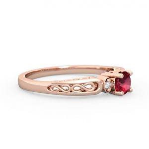 Lab Ruby Filligree Scroll Round 14K Rose Gold ring R0829