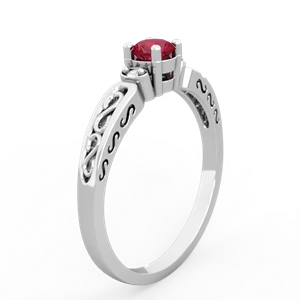 Lab Ruby Filligree Scroll Round 14K White Gold ring R0829
